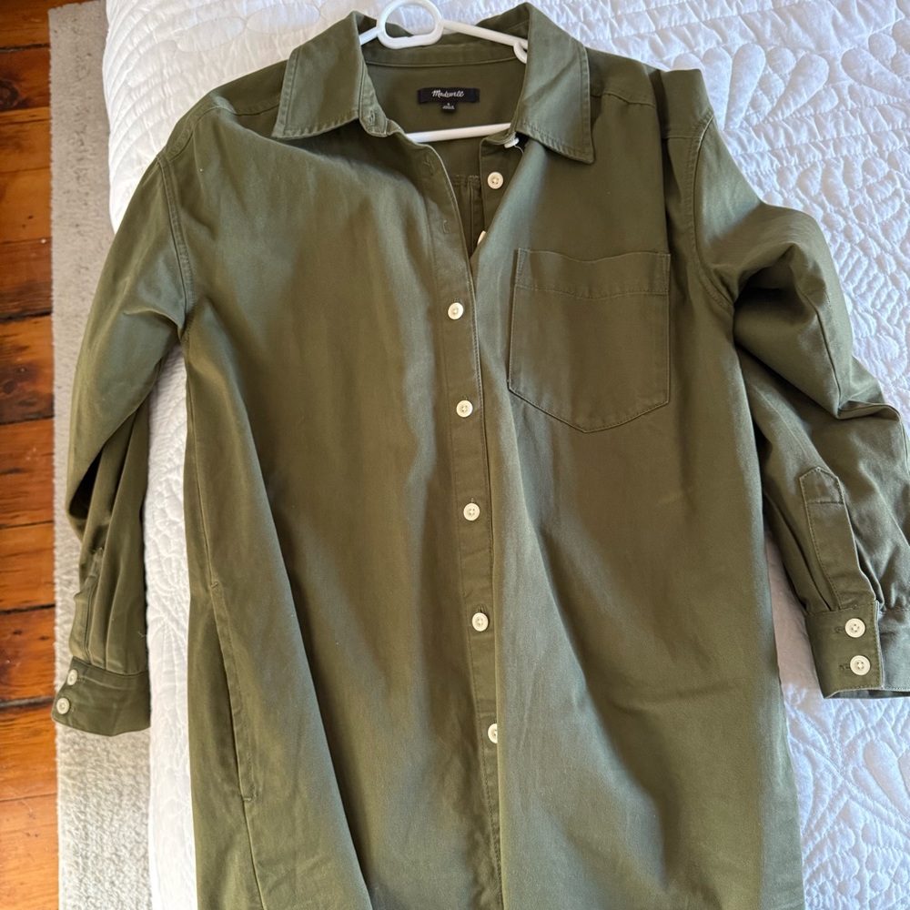Madewell Olive Green Long Sleeve Shirt Dress